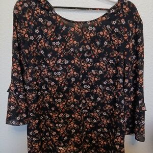Daniel Rainn Black and Orange Floral Blouse